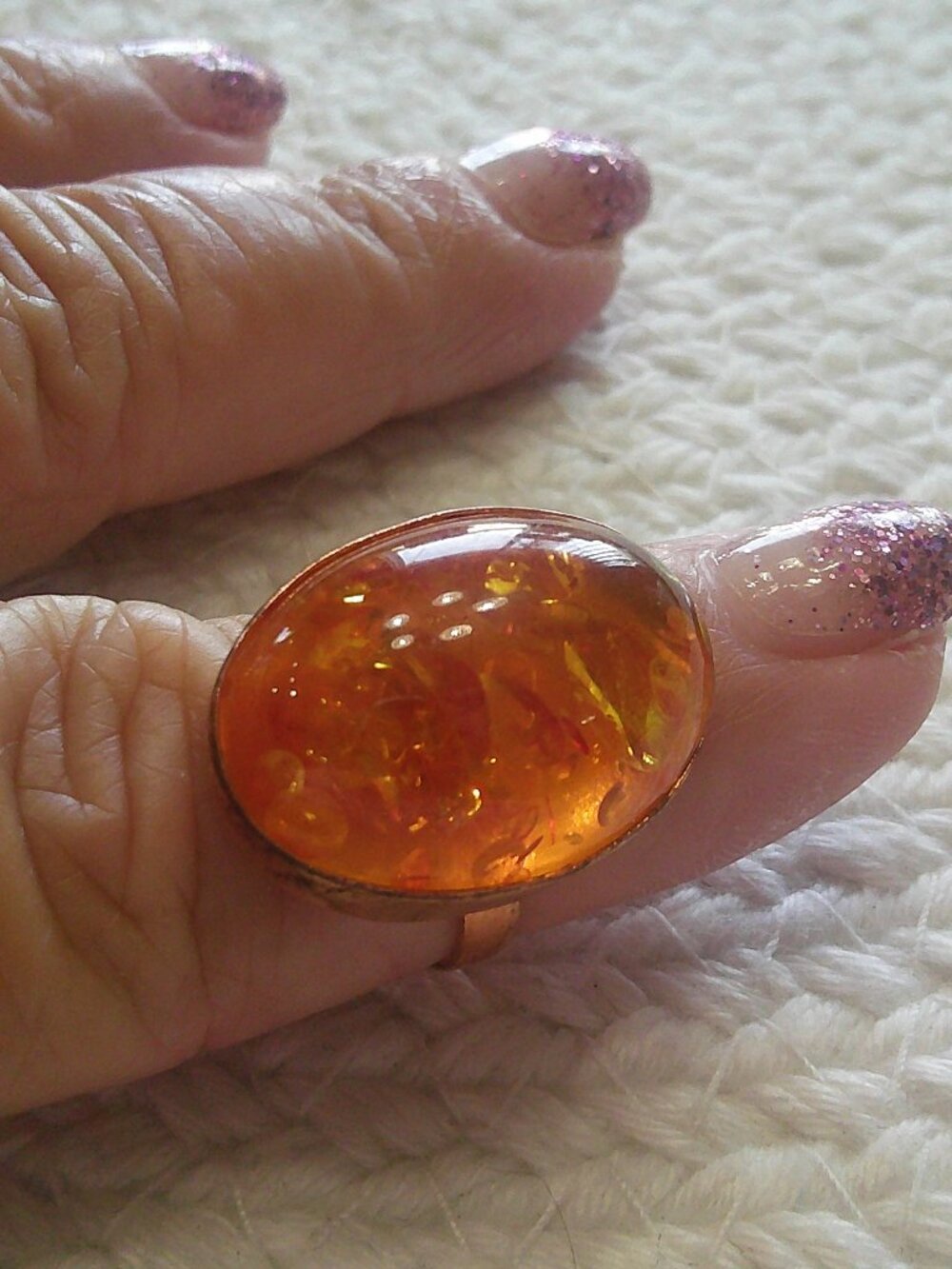 Gorgeous AMBER Handmade COPPER Ring Size 7.25 #226F